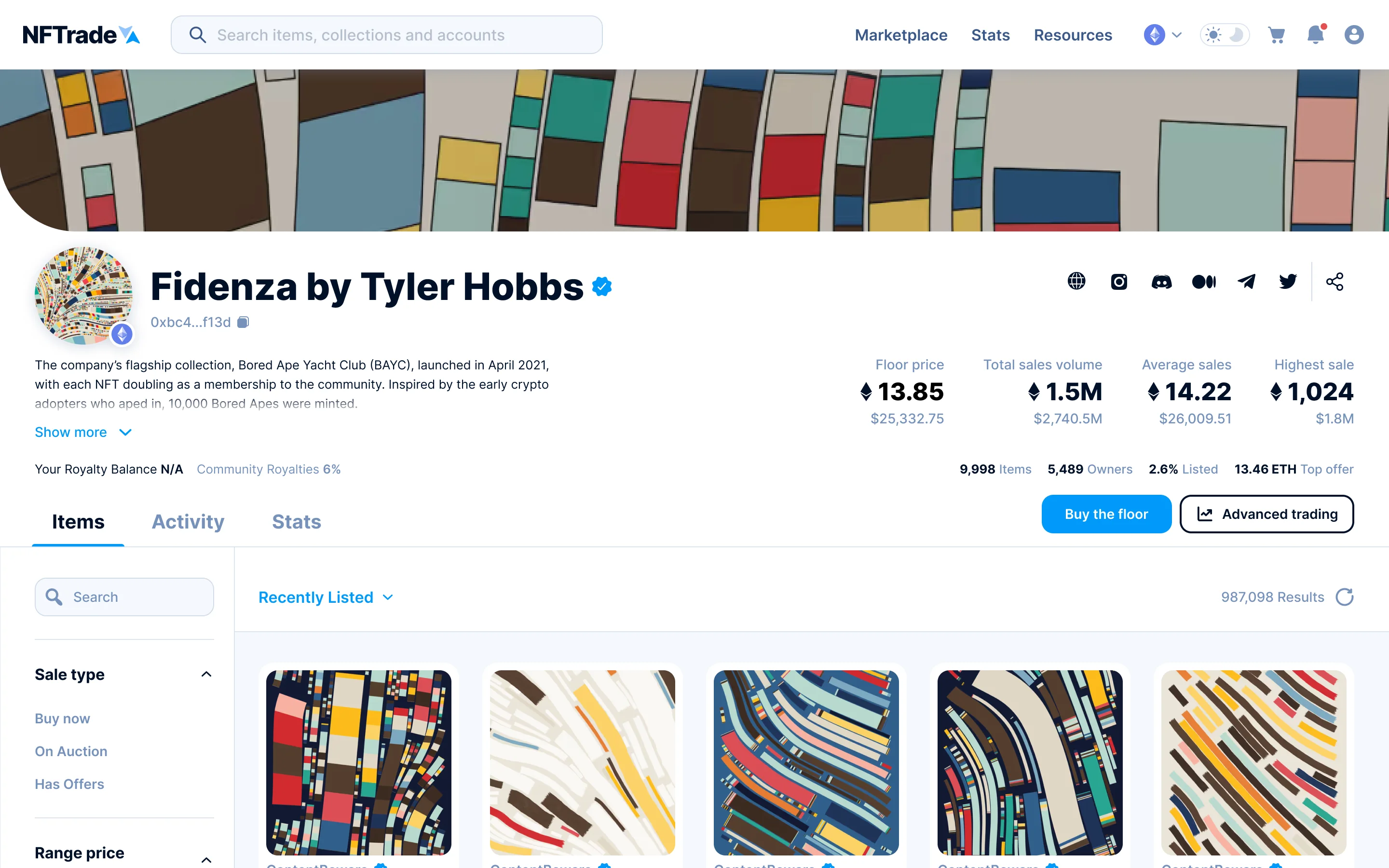 NFTrade collection page