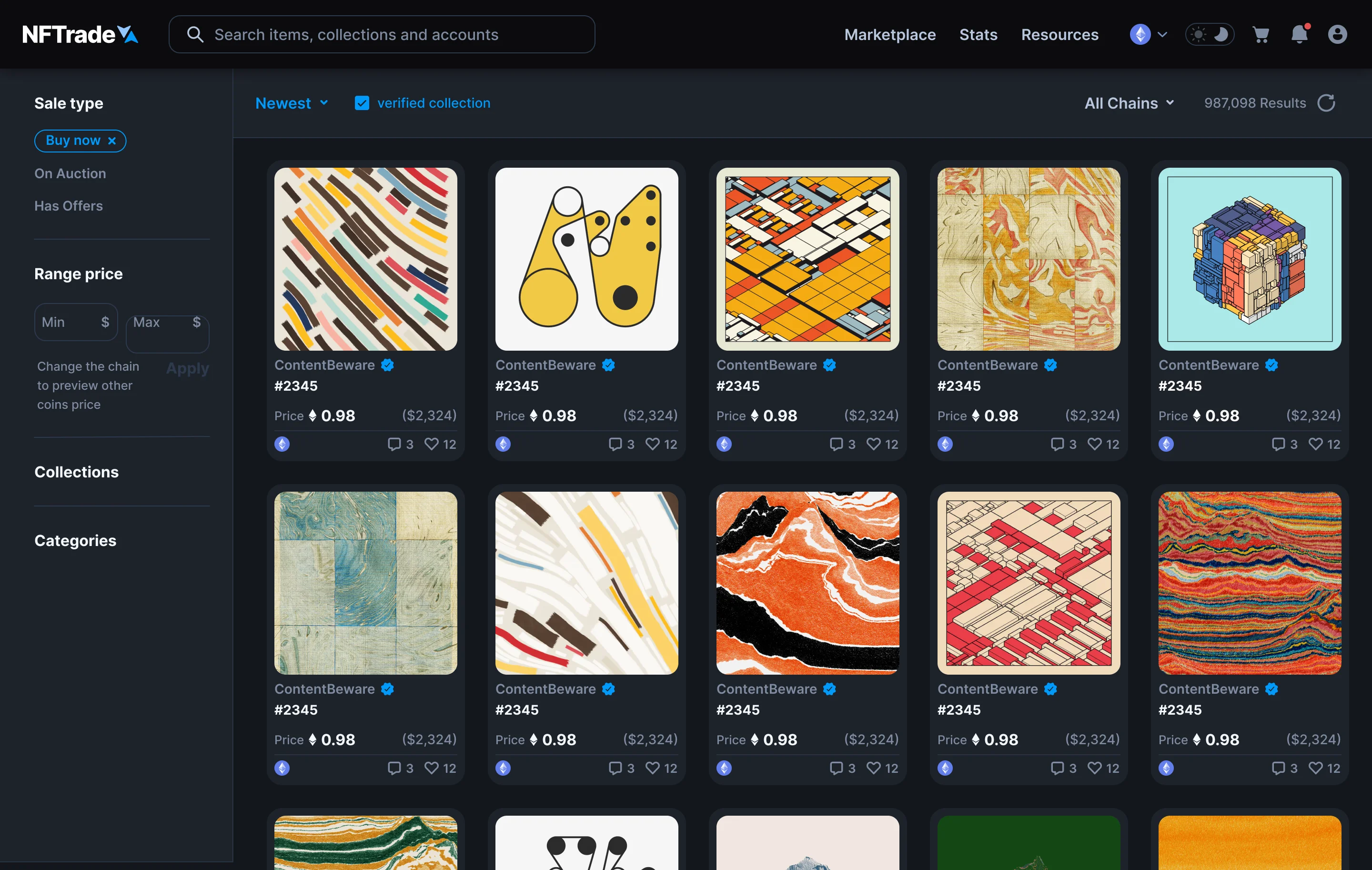 NFTrade marketplace dark mode
