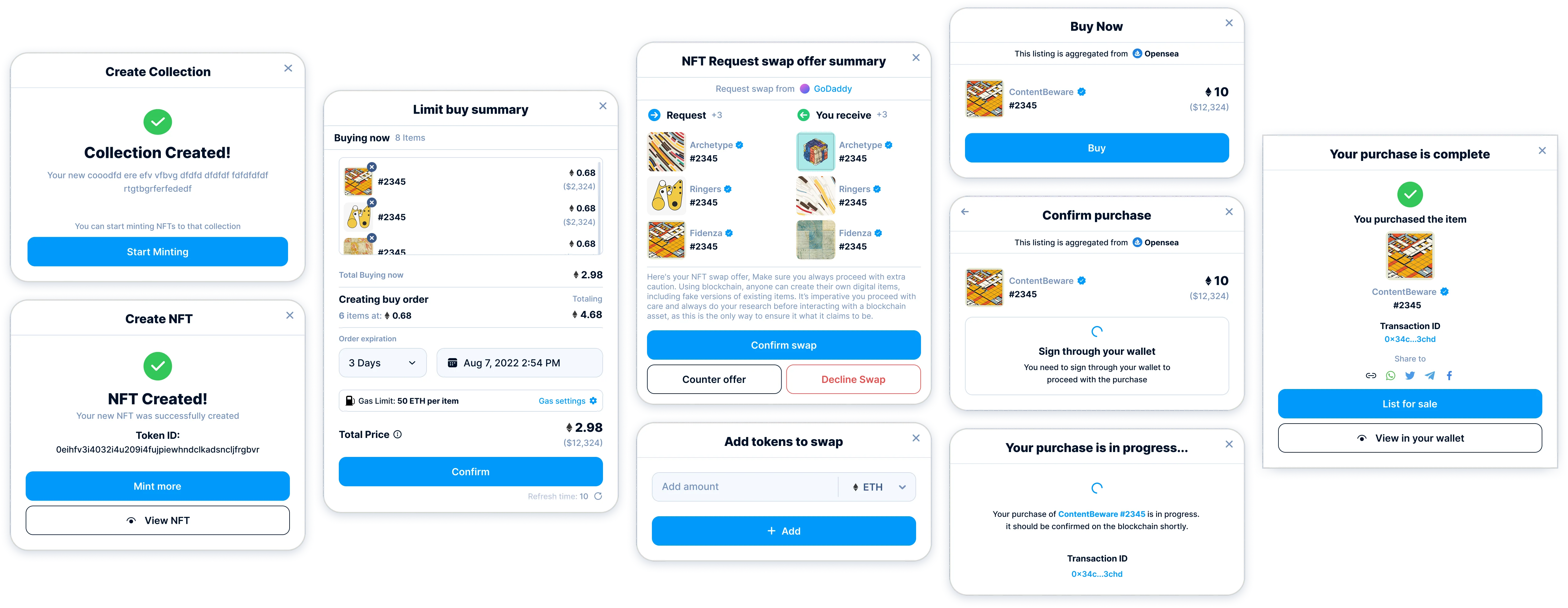 NFTrade modal system · various states