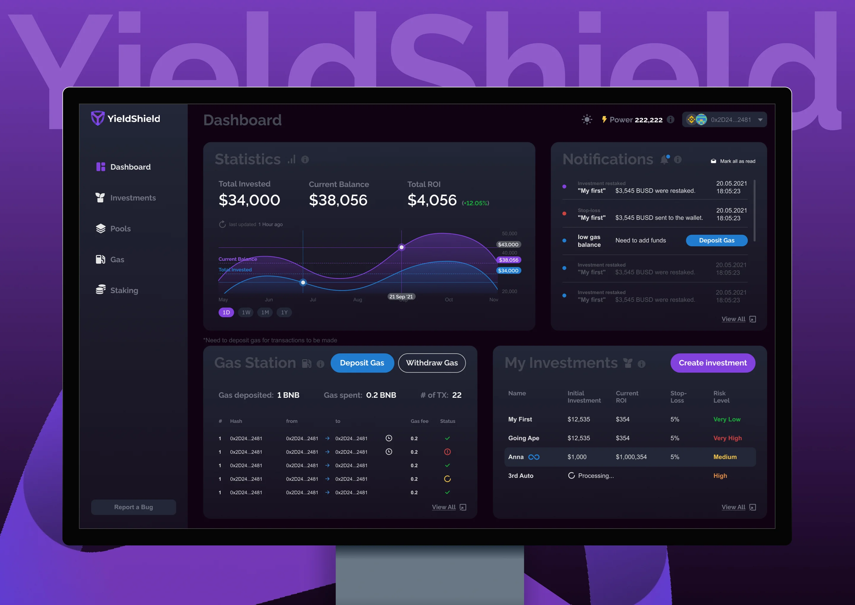 YieldShield dashboard
