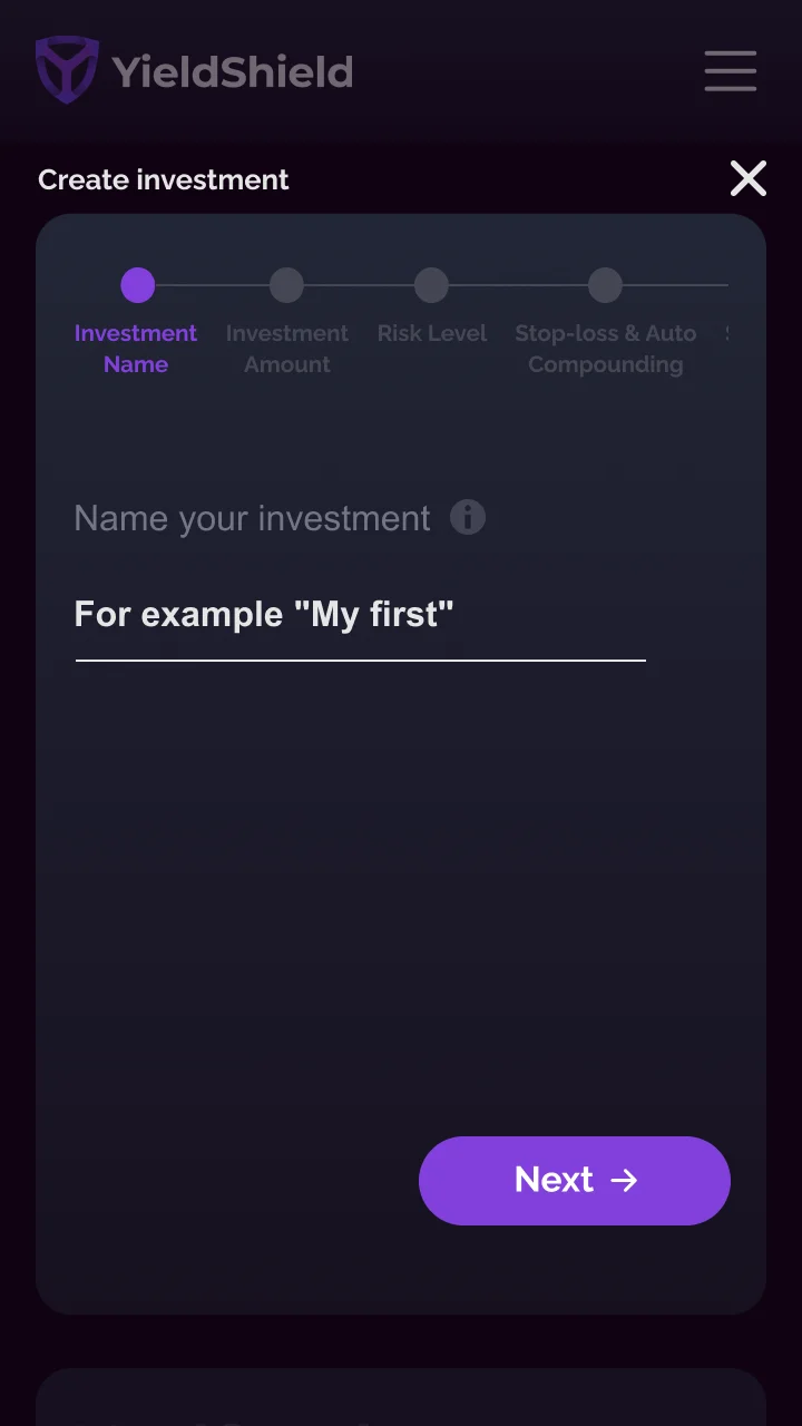 Step 1 - Investment name